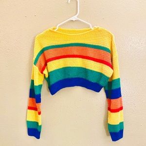Anthro🌈 Cropped Rainbow Colorblock Stripe Sweater